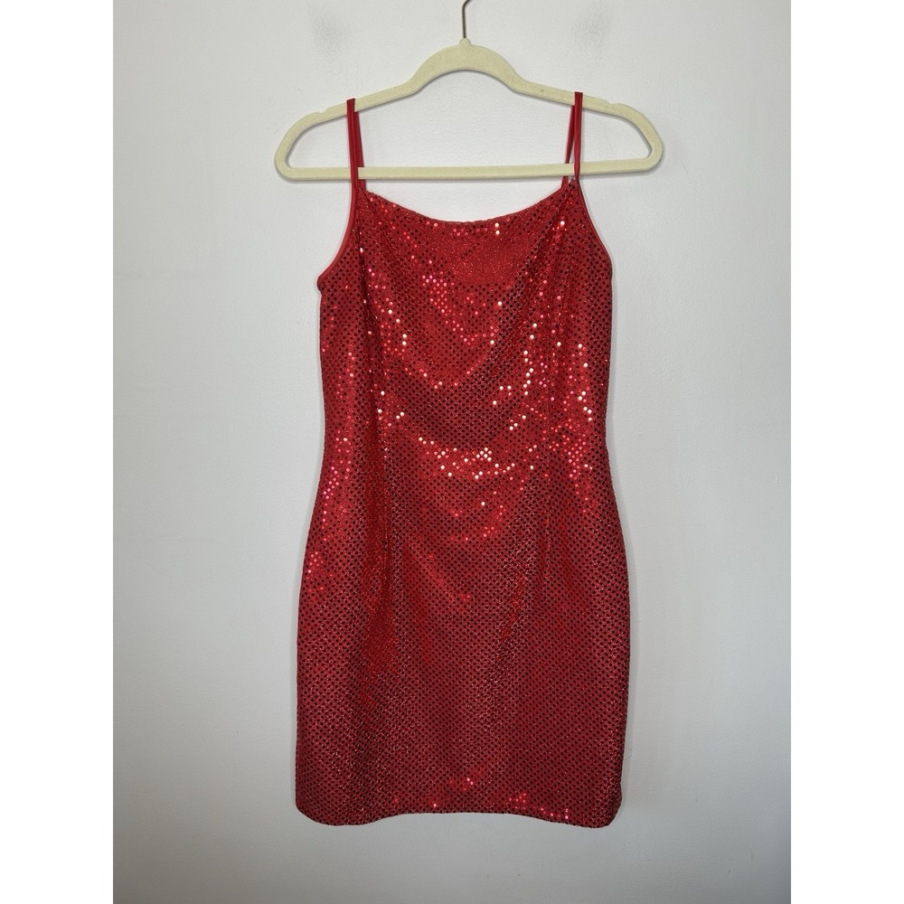 Jessica McClintock Gunne Sax Sleeveless Spaghetti Straps Red Sequins Size 7/8